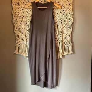 LA Made Casual Grey Midi Wrap Slip Sleeveless Tank Dress